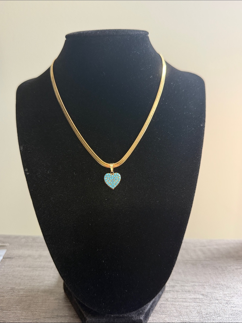 Gold plated stainless steel herringbone chain with turquoise heart